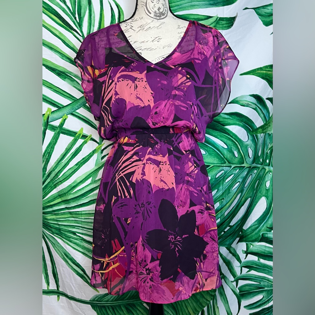 Express S Pink Purple Floral Colorful Layered Casual Spring Summer Dress